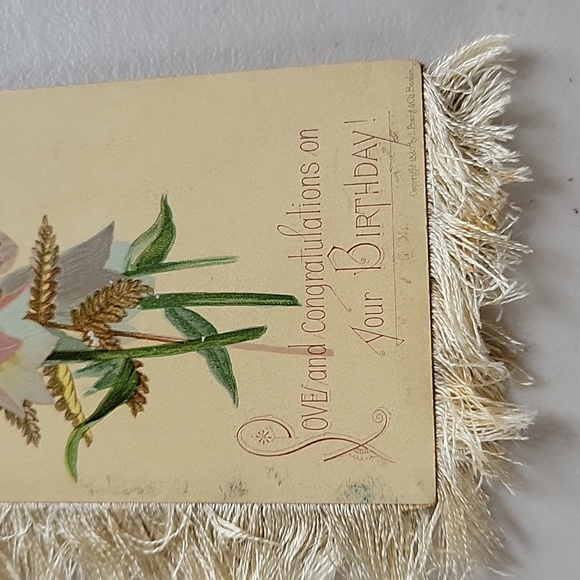 Antique Chromolithograph L. Prang & Co. 1880 Silk Fringe Birthday Card - Picture 5 of 11
